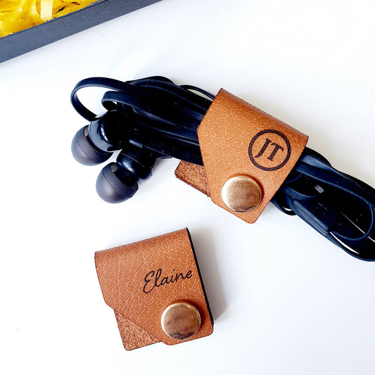 Personalized Genuine Leather Cord Holder - Clik Clok