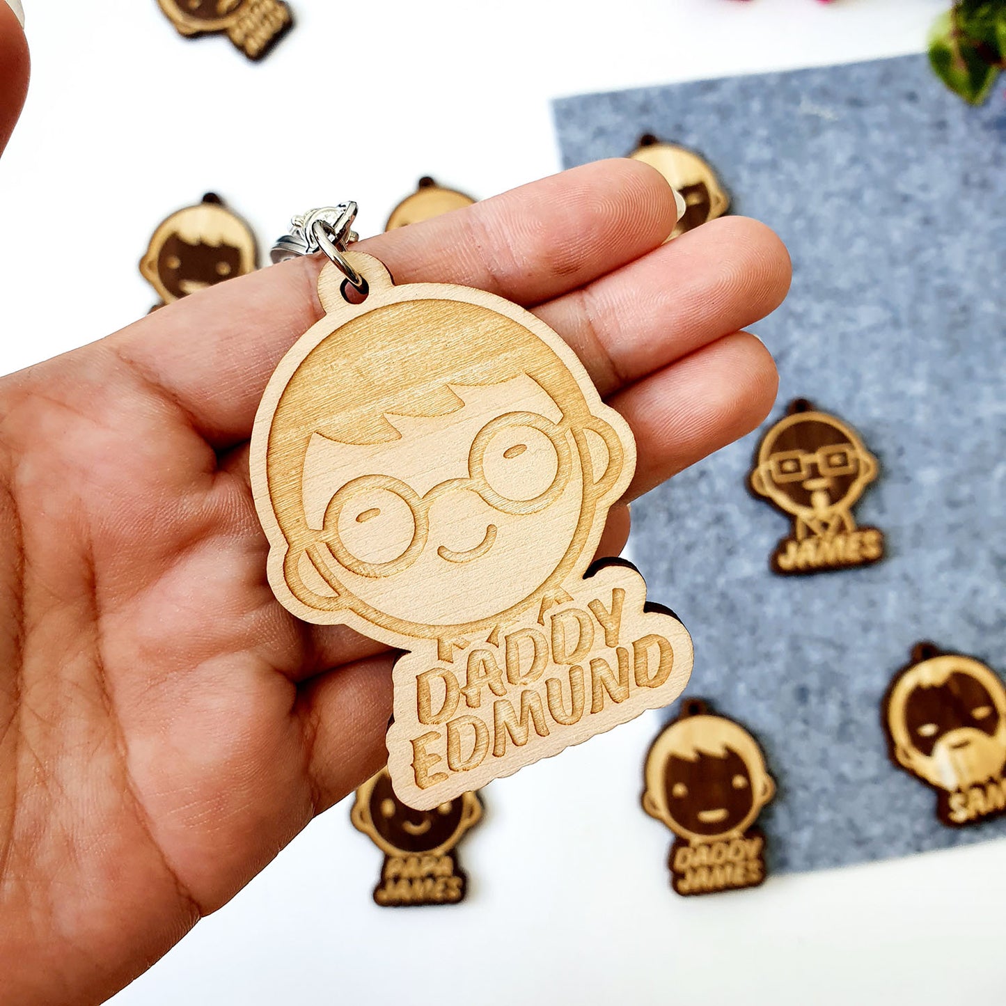 Engraved Wooden Keychains Cute Character Man - Clik Clok