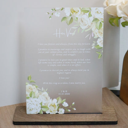 wedding reception decor vow board frosted printed