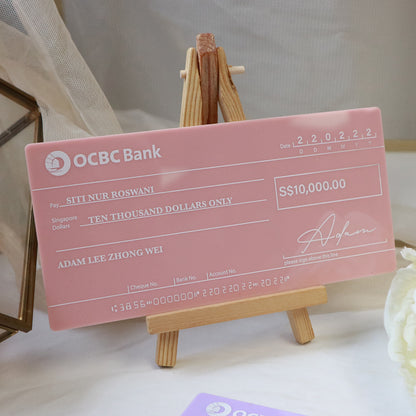 wedding reception decor mock up cheque acrylic printed hantaran nikah