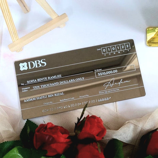 Bronze Mirror (White Printed Text) Mock up Cheque