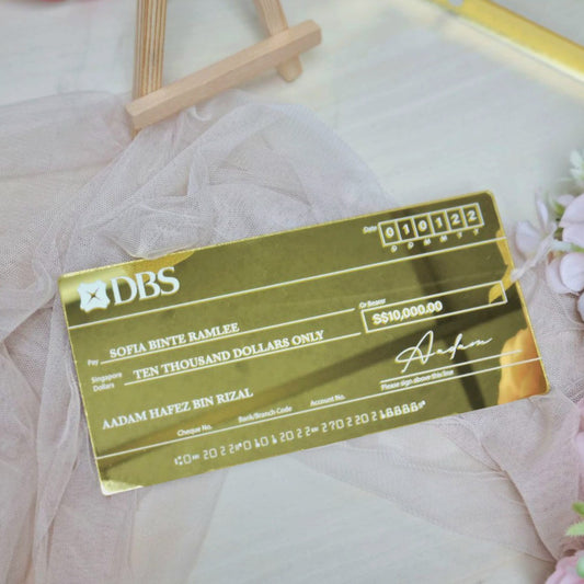 Gold Mirror (White Printed Text) Mock Up Cheque